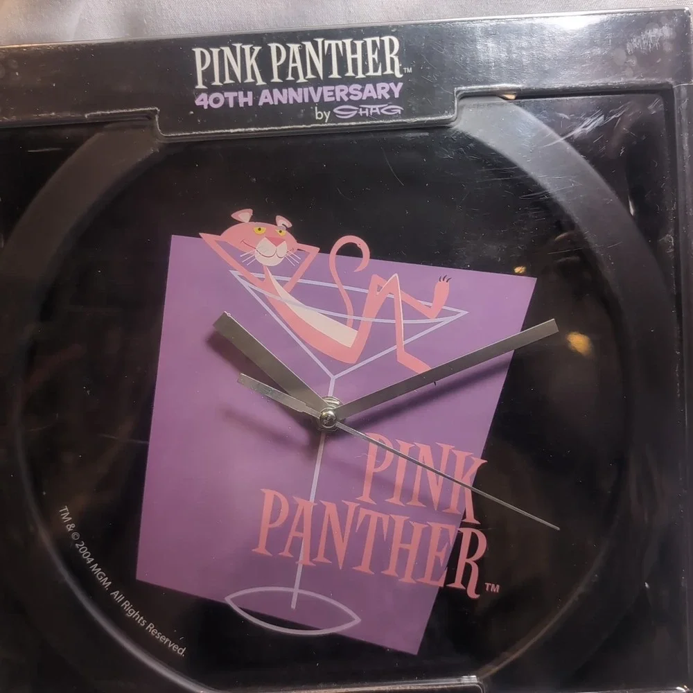 NOS Pink Panther 40th Anniversary Wall Clock by Shag - Happy Hour Martini Glass